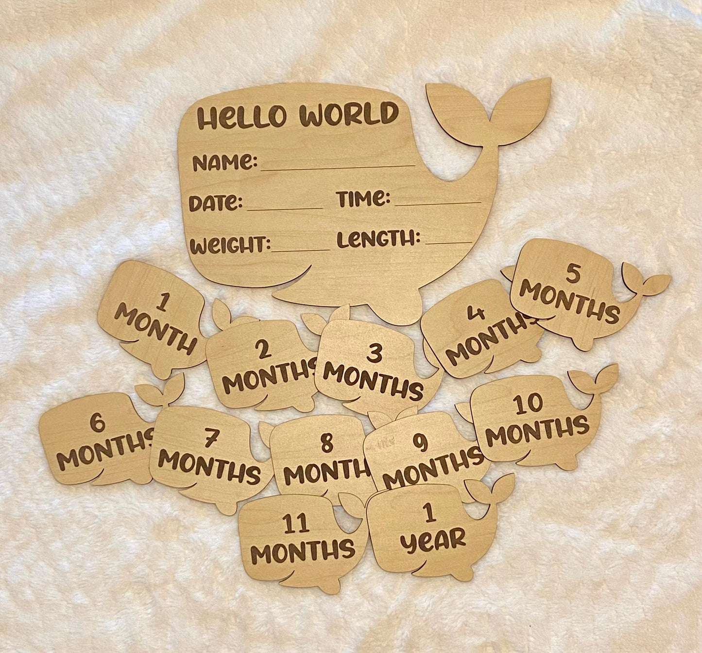 Whale Baby Milestone Photo Prop - 1st Year Milestone Marker - Baby Photography Set - Whale Themed Monthly Photo Prop