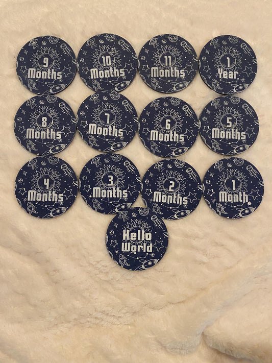 Outer Space Baby Milestone Photo Prop - 1st Year Milestone Marker - Baby Photography Set - Space Themed Monthly Photo Prop