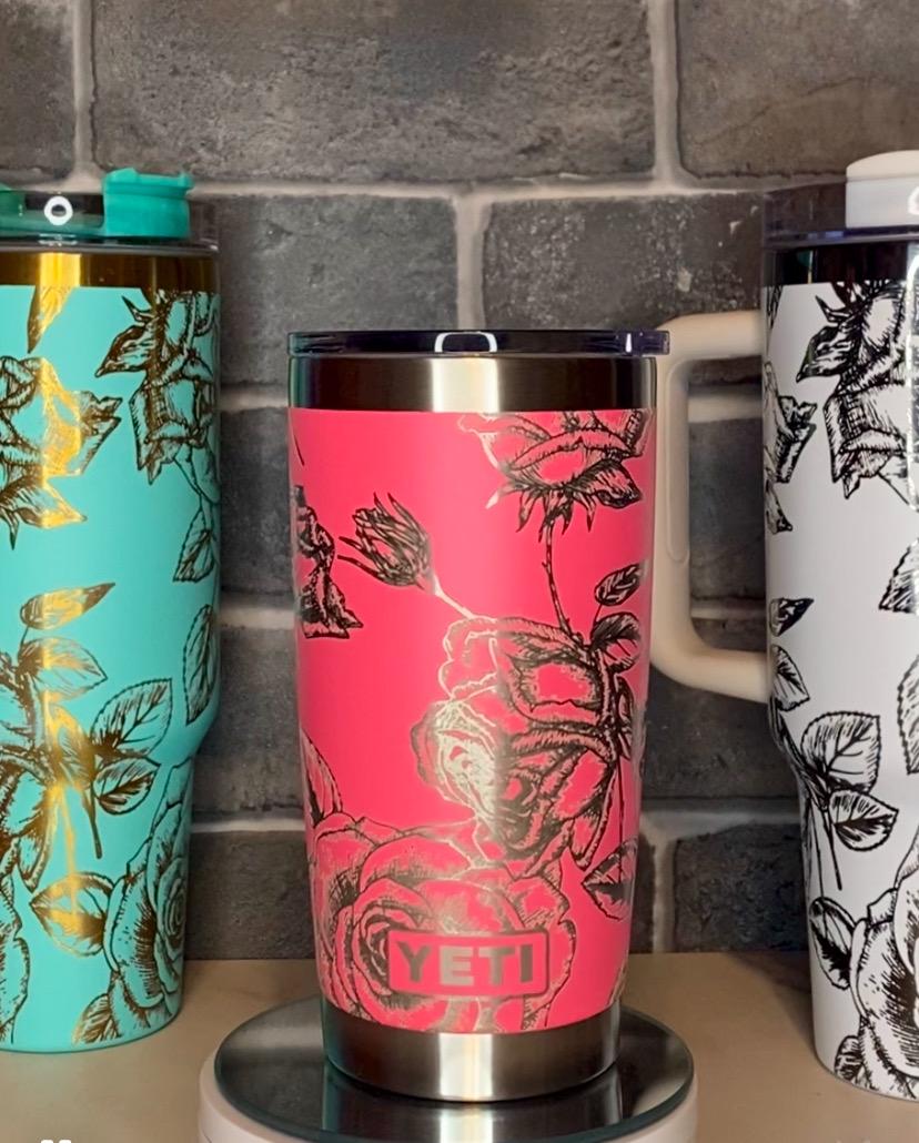 Roses Laser Engraved Tumbler - Custom Floral Drinkware - Perfect Gift for Garden Lovers, Birthdays, and Special Occasions