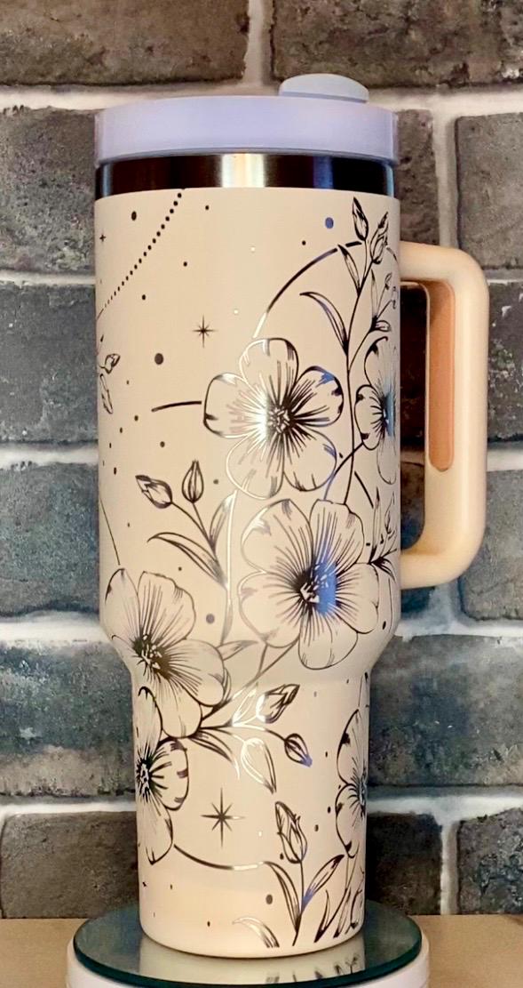 Boho Floral Laser Engraved Tumbler - Custom Floral Drinkware - Perfect Gift for Flower Lovers, Birthdays, and Special Occasions