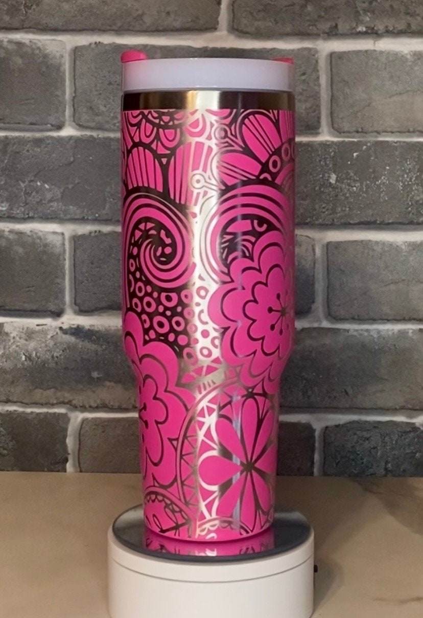 Groovy Flowers Engraved Tumbler