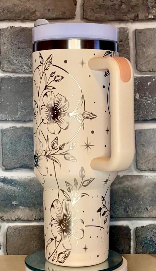 Boho Floral Laser Engraved Tumbler - Custom Floral Drinkware - Perfect Gift for Flower Lovers, Birthdays, and Special Occasions