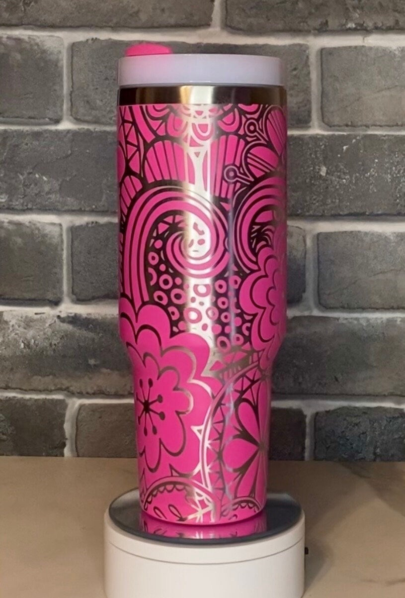 Groovy Flowers Engraved Tumbler