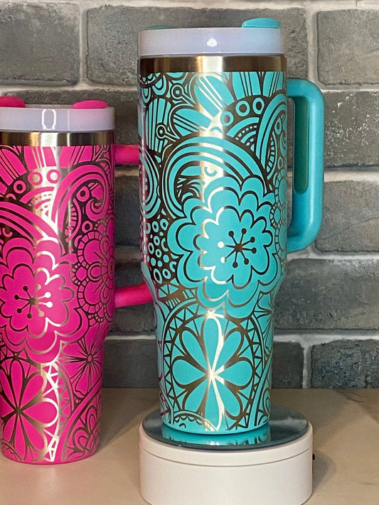 Groovy Flowers Engraved Tumbler